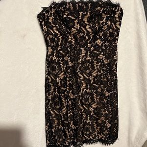 Lulu’s black and nude lace strapless dress!